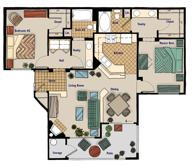 Two bedroom Lake Breeze floorplan